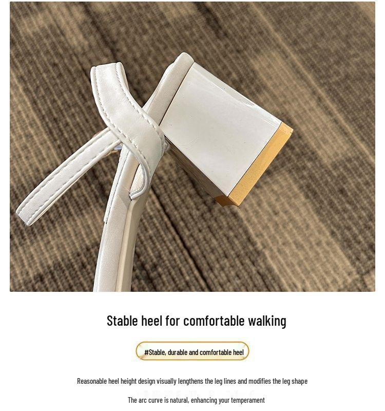 One-Strap Chunky Heel Square Toe White Sandals - 2025 Spring French Style Women's Mid-Heel