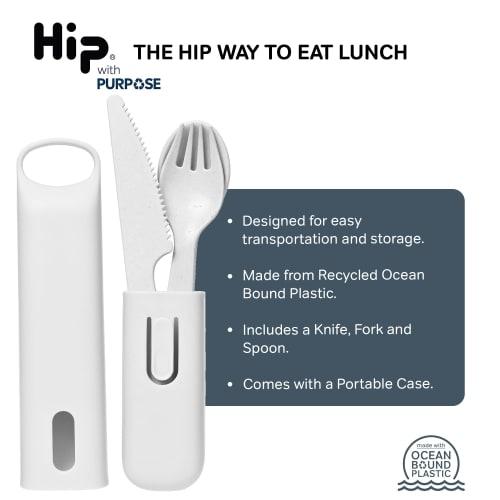Hip with Purpose Cutlery Set with Case I Portable, Reusable and Durable Utensil Set for Lunchbox | Made from Ocean Bound Plastic | Includes Knife, For