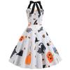 Women Casual Fashion Sleeveless V-neck Button Printed Halloween Dress