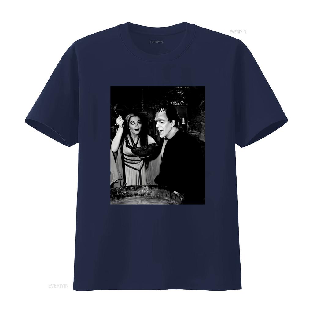 Vintage Retro The Munsters Classic Horror TV Show Black White Print Casual T Shirt Vintage Washed Streetwear Unisex Stylish