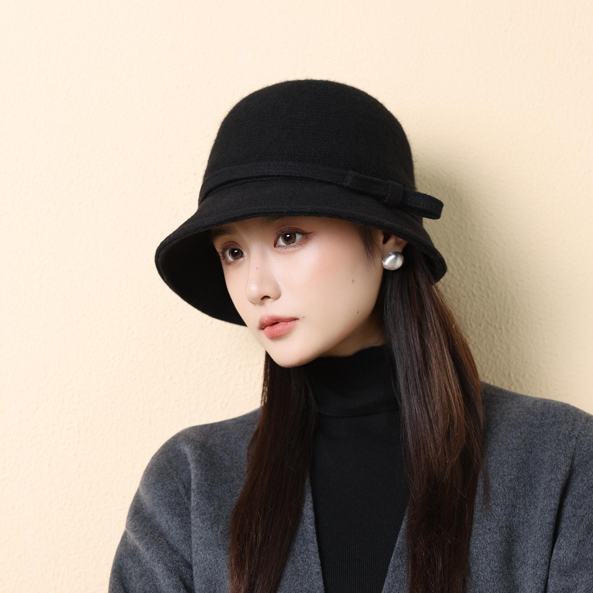 

Элегантная шерстяная шляпа-ведро на осень и зиму, женская ретро-шляпа-клош высокого класса, теплая шляпа-панама One size чёрный