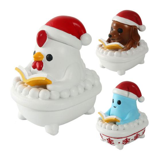 Yousheng Christmas Night Light Handmade Resin Sculpture Soft Glow Lamp Cute Santa Claus Snowman Ghost Reading A Book Bubble Bath Light Desktop Decor