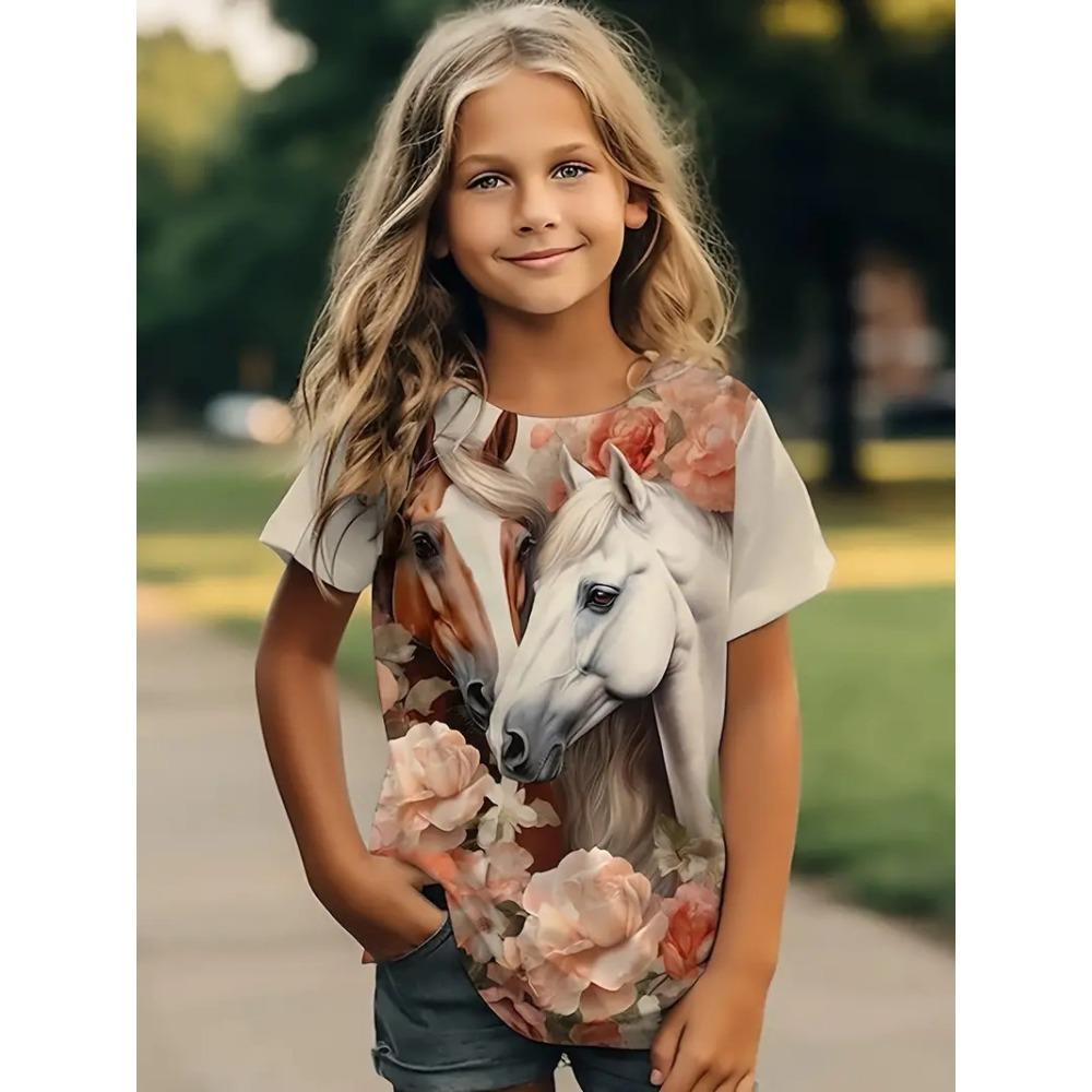 New Cartoon Doll 3D Printing T-shirt Children's Short-sleeved Girls Summer Loose Casual Tops