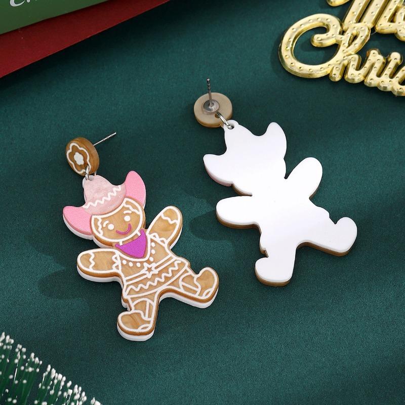 Creative Christmas Stud Earrings Cute Cartoon Dripping Alloy Wearing Hat Gingerbread Man Earrings Simple Women's Models