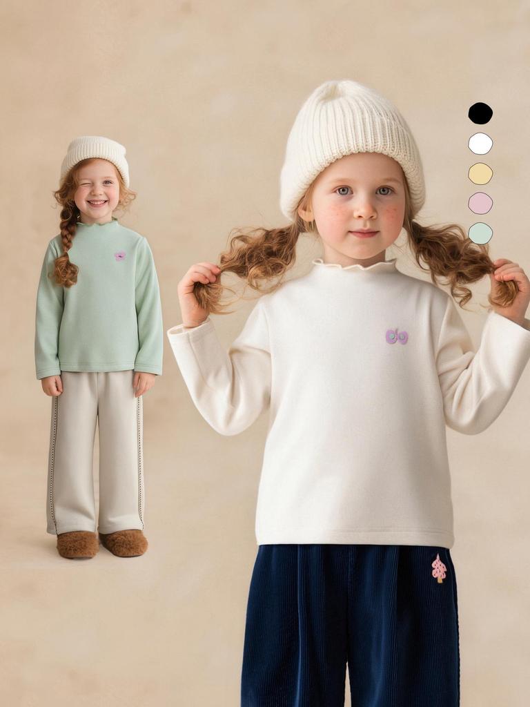 Tongbei 2025 Winter Girls' Cute Lace Collar T-shirt - Korean Style