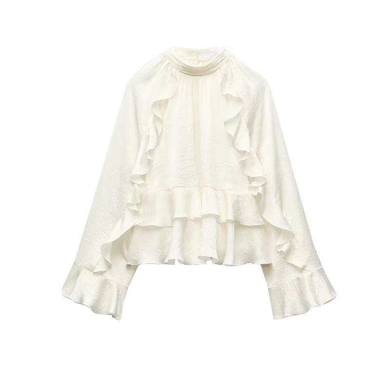 Spring New Women's Clothing American Retro Casual Stand Collar Long Sleeves Laminated Decoration Shirt Tops 2234900