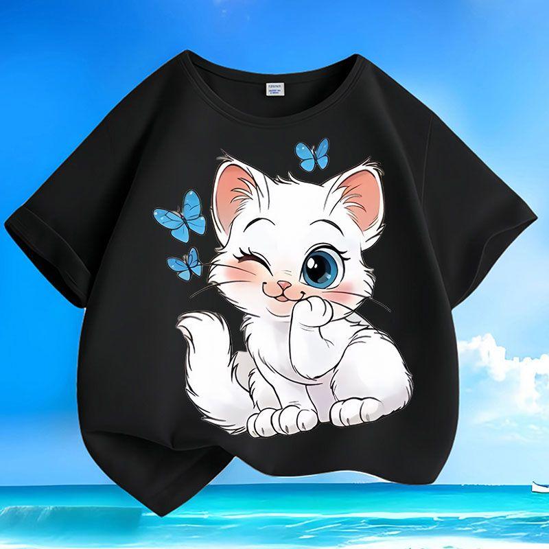 Roztomilá koťátková trička pro děti, volná trička pro kluky a holky, léto