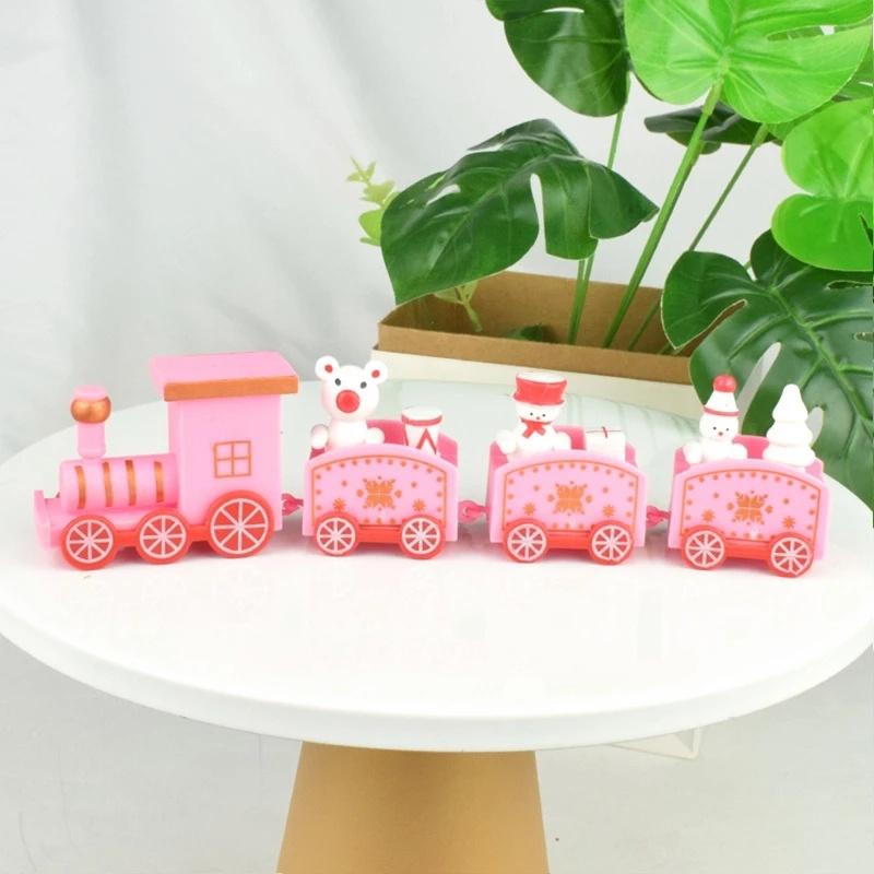 Christmas Mini Train With Snowman Bear Figurines Snowflake Patterns For Holiday Table Decor Xmas Gifts