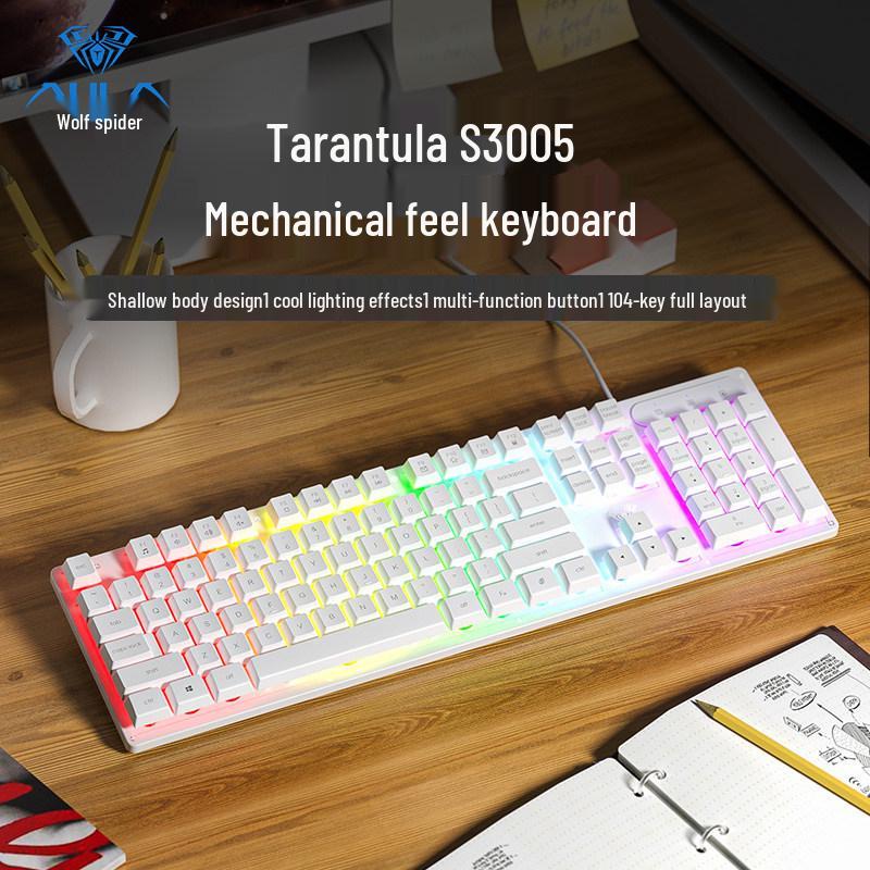 AULA Tarantula Wired Silent Keyboard: Mechanical Feel & Cool Lighting for Office/Desktop