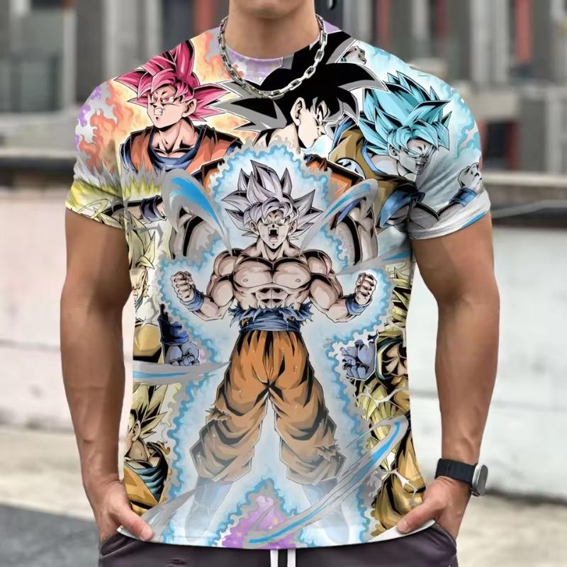 Men's Cartoon Anime Style Pattern 3D Print Round Neck Short Sleeve T-shirt Casual Summer T-shirt Suitable Daily Wear And