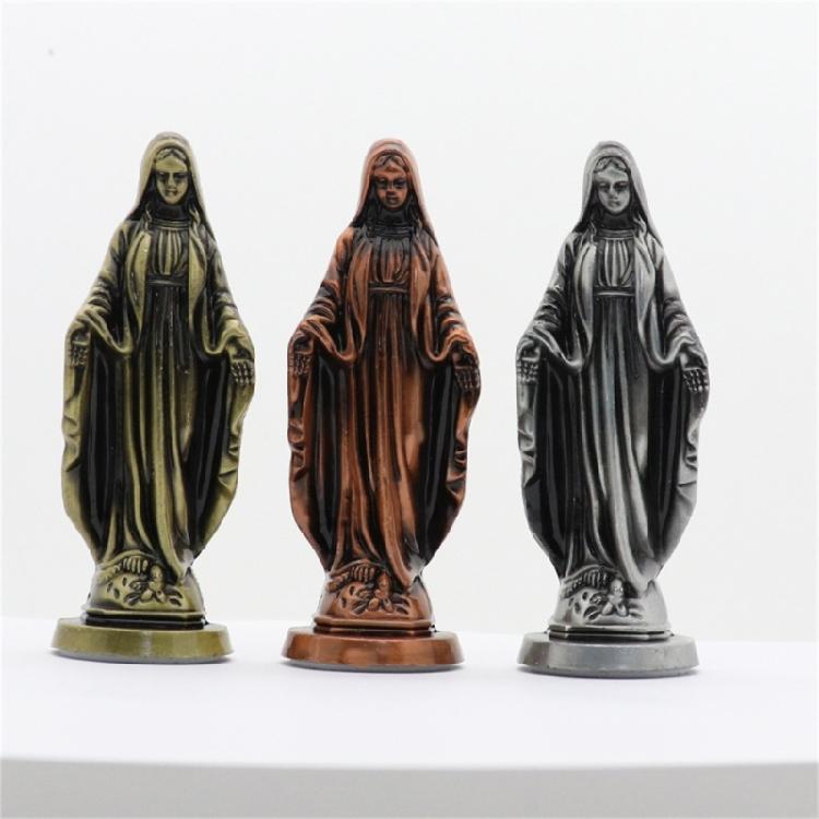 Vintage Designs Standing Maria Figurine Antique Metal Religous Figure Sculpture Miniature Ornament Spiritual Decoration