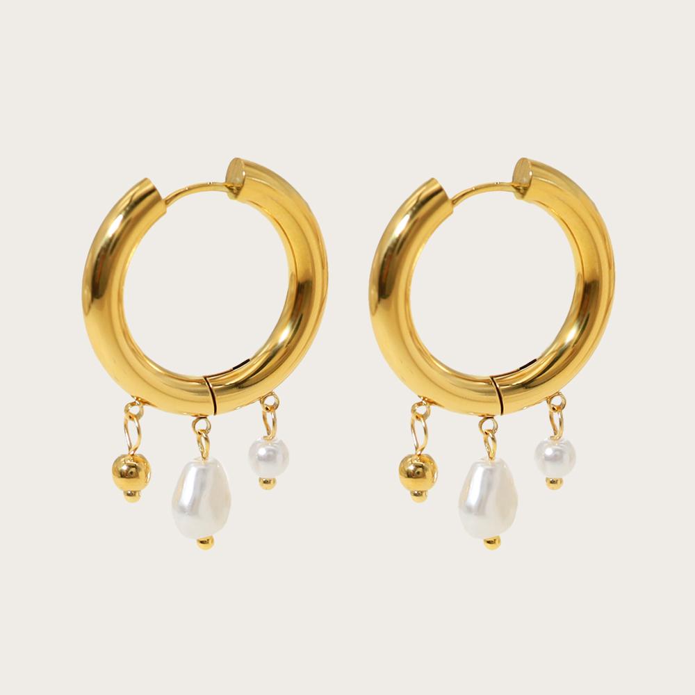 

YACHAN Baroque Pearl Stainless Steel Hoop Earrings for Women Exquisite Chic Huggie Earring Gold Plated Jewelry