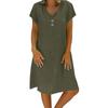Women's Fashionable Retro V-Neck Short-Sleeve Casual Cotton-Linen Dress