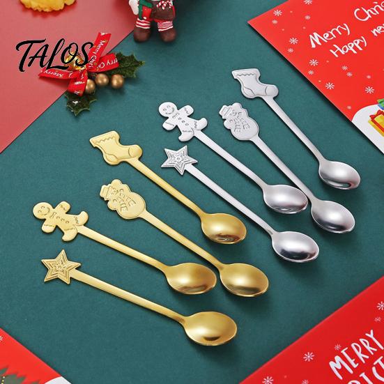 Cute Bear Coffee Stirrers 4Pcs Christmas Dessert Spoons, Stainless Steel Spoons with Gingerbread Star Shaped Stirring Man Stocking Snowman Handle,