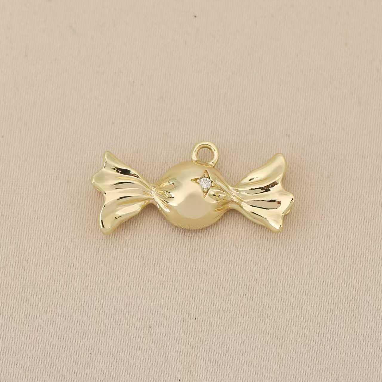 Liangfei Halloween Candy Pendant: 18k Gold-Plated Copper Charm for DIY Jewelry