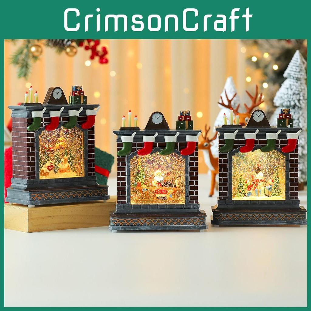 Music Ornament Fireplace Box With Snowman And Reindeer Christmas Gift Decor