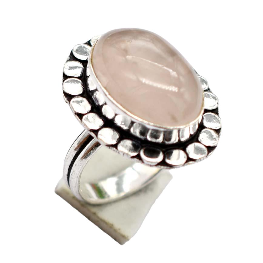 Rose Quartz Ethnic Handmade Ring Jewelry US Size-6.5 R 5526