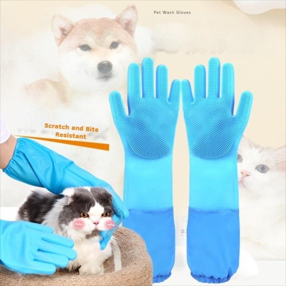 Soft Silicone Pet Grooming Cleaning Gloves Lengthen Anti Bite Hair Removal Glove Dog Massage Dog Cat Bathing Shampoo Glove Pet