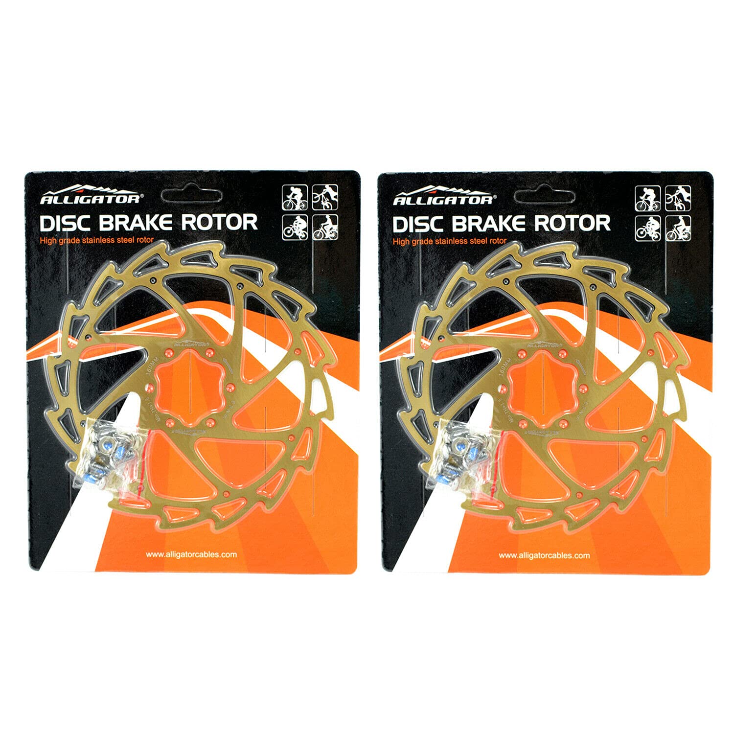 

ALLIGATOR Brake MTB Road Bike Disc Brake Rotor Ti AR2402 WIND-CUTTER 160mm, 2PCS, Gold,