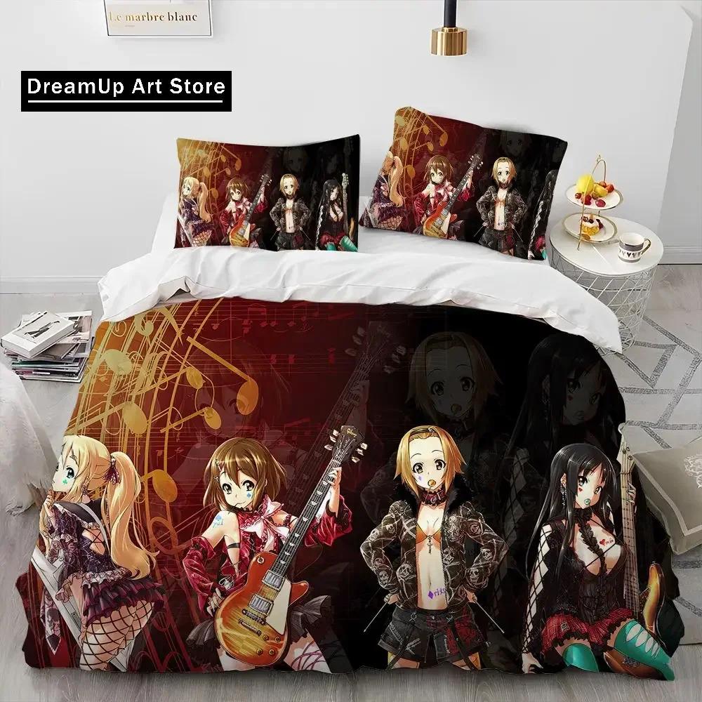 Set Biancheria da Letto Copripiumino Trapuntato 3D K-ON Cartone Animato Carino Lolita Kawaii per Ragazze, Copripiumino Set Letto Coperta Federa, Set Biancheria da Letto Matrimoniale