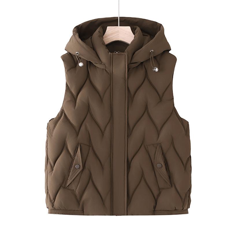 Nová zimní bavlněná vesta s kapucí, krátký střih, módní a všestranná, slim dámská bavlněná bunda s klipem na koně