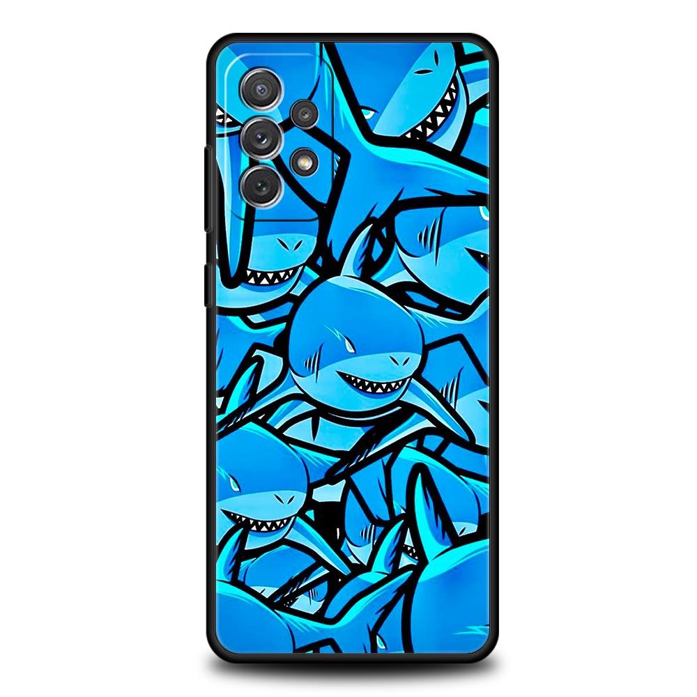Seaside Sharks Pattern Phone Case for Samsung Galaxy A55 A35 A15 A14 A13 A25 A54 A51 A71 A72 A73 A32 A52 A41 5G Soft TPU Shell