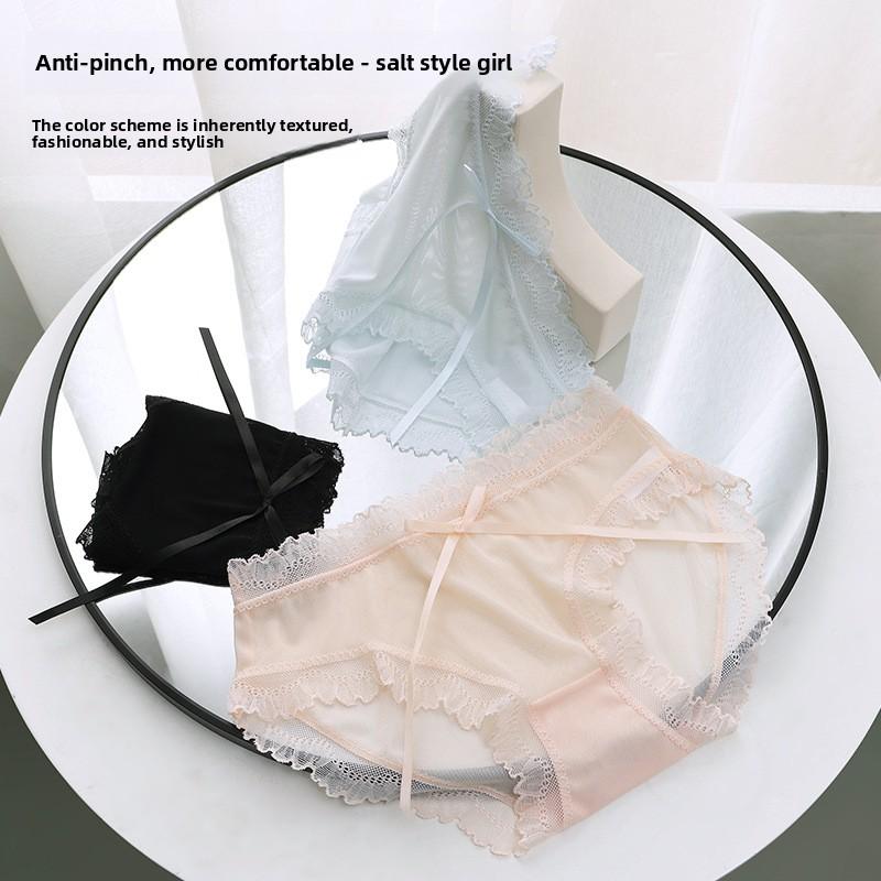 Women's Summer Thin Ice Silk Cotton Crotch Breathable Non Trace Middle Waist Triangle Briefs