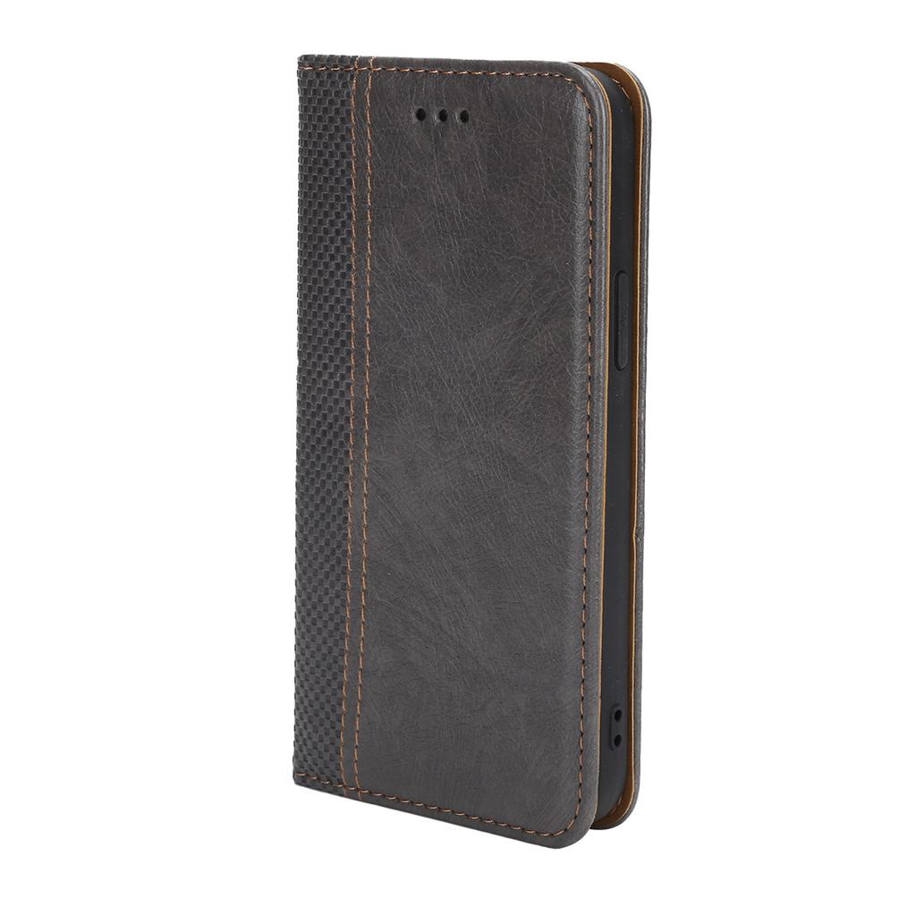 Magnetic Mobile Phone PU Leather Flip Cover Case for IPhone 12 12Pro with Grid Pattern
