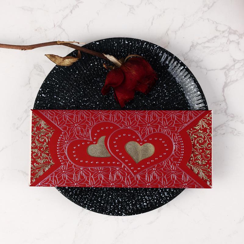 Red Wedding Invitation Card with Personalized Heart Cutout Design