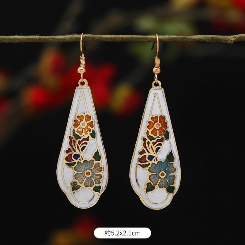 Chinese retro cloisonne enamel earrings female classical temperament simple flower earrings niche design earrings