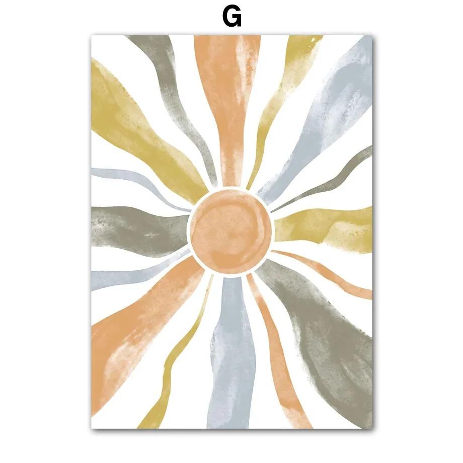 Bohemia Sun Rainbow Flowers Leaves Abstract Landscape Posters and Prints Wall Art Canvas Painting Pictures for Living Room Decor