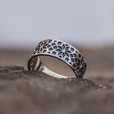 Huajie Retro Geometrisch Silber Gravur Unisex Ringe Bankett Party Exquisiter Ring Zubehör Trend