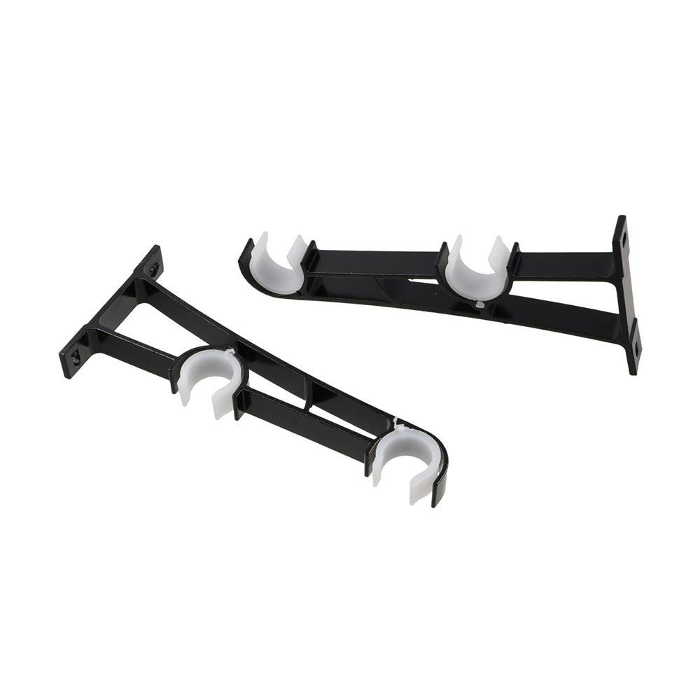 2 Pcs Matte Black Double Curtain Rod Holders Durable Double Stand Hook  Bedroom