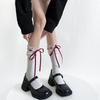 Fashionable Over The Knee Socks with Cute Ribbon Bowknot Stretchy Lace Trimmed Thigh High Long Stockings for Women