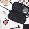 No-brand nylon material black double-layer makeup travel bag cosmetic zipper dirt-resistant essential protection easy use storage bathroom pouch.