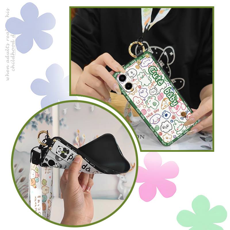 Anti-knock Wristband Phone Case For Samsung Galaxy A07 Fashion Design Wrist Strap Durable Shockproof Soft case Cartoon