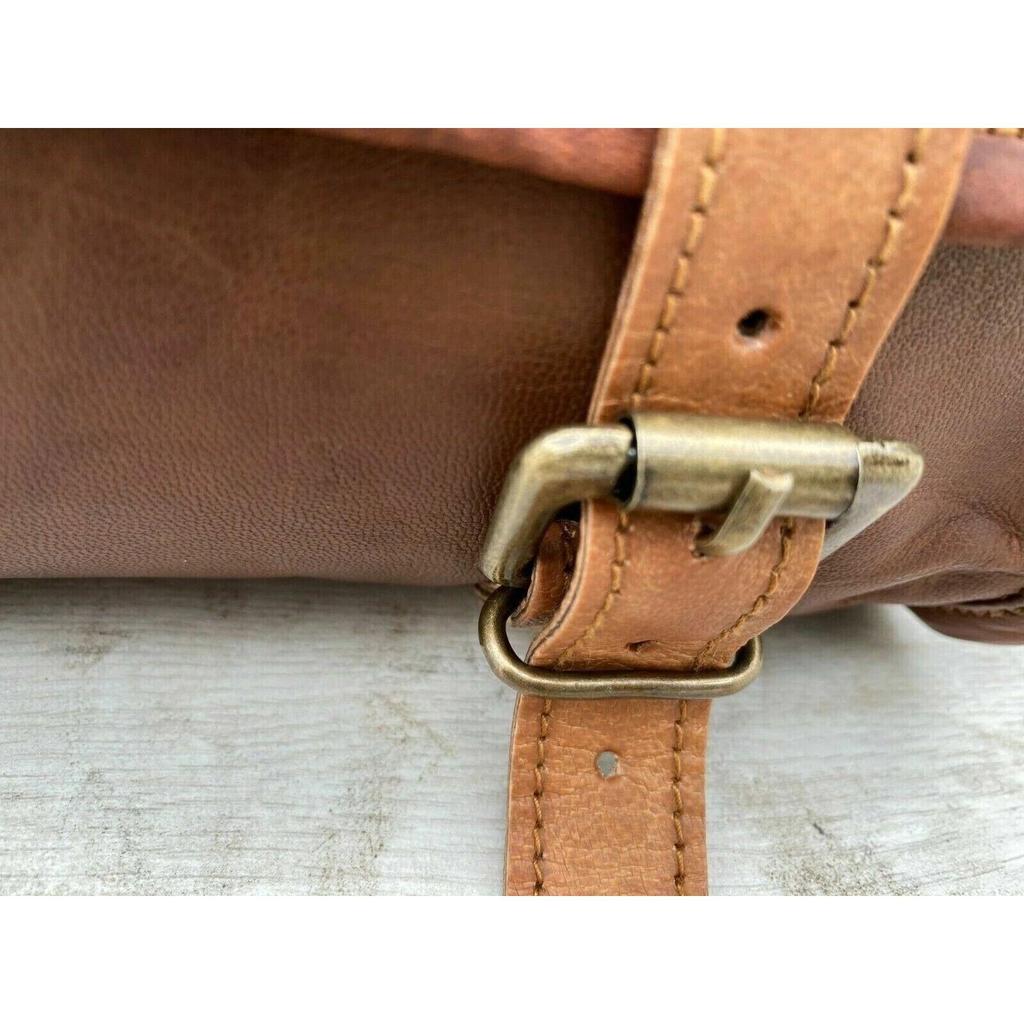 Bag Tool Motorcycle Leather Goat Strap Buckle Closure Brown Genuine Vintage New