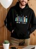 Men Front Print Hoodie, New York City Skyline Statue Of Liberty Graphic Hooded Sweatshirt, Urban Travel Casual Loose Pullover Hoodie