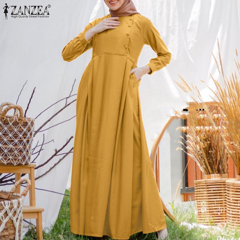 

ZANZEA Весеннее повседневное свободное женское платье с круглым вырезом и длинными рукавами