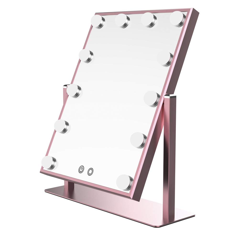 

Wonstart Actress Mirror, Makeup Mirror with 12 LED Bulbs, Two-Color Dimming, 360° Rotation, Brightness Adjustment, Tabletop LED Mirror (Pink)