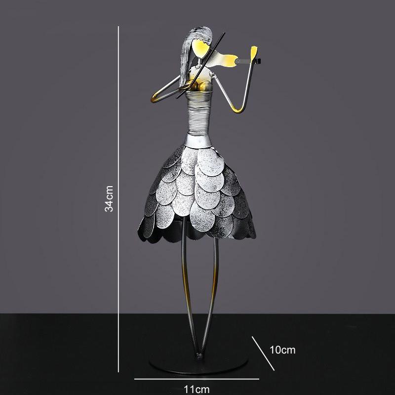 Wrought Iron Musician Figurines Handicrafts Home Study Room Desktop Sculpture Decoration Cafe Bar Club Table Statue Accessories