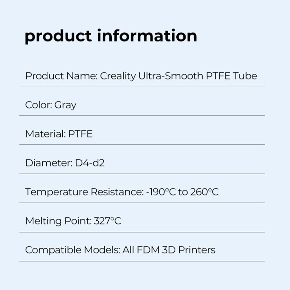 Creality Ultra Smooth PTFE Tube 2M Length for 1.75mm Filaments with Smooth Feeding Preferred High Speed Printing