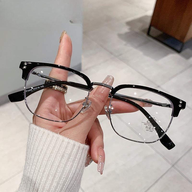 2026 new square glasses women's men's business leisure eyebrow frame glasses frame anti-blue light eye protection flat light glasses