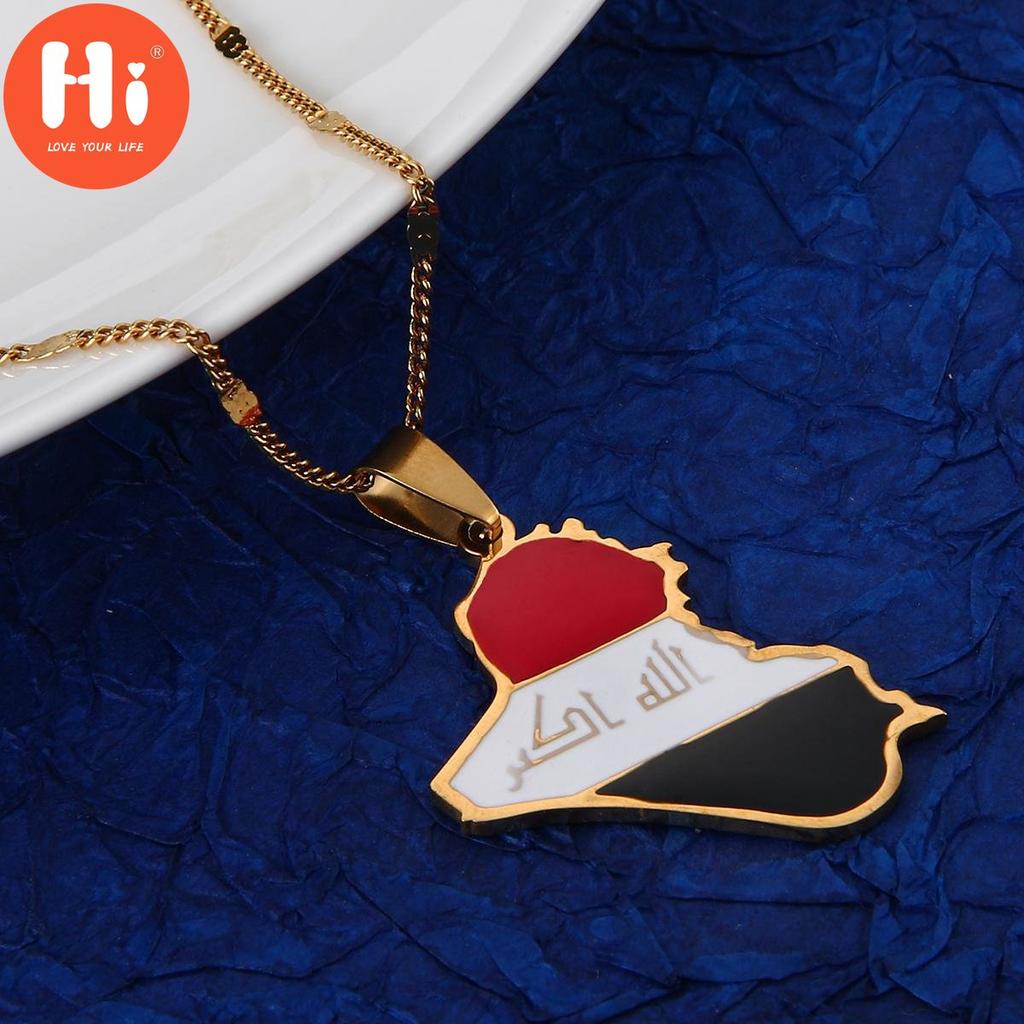 Bună Oțel inoxidabil Republica Irak Hartă pandantiv Colier Allah Nume Pandantiv Irak Harta Bijuterii