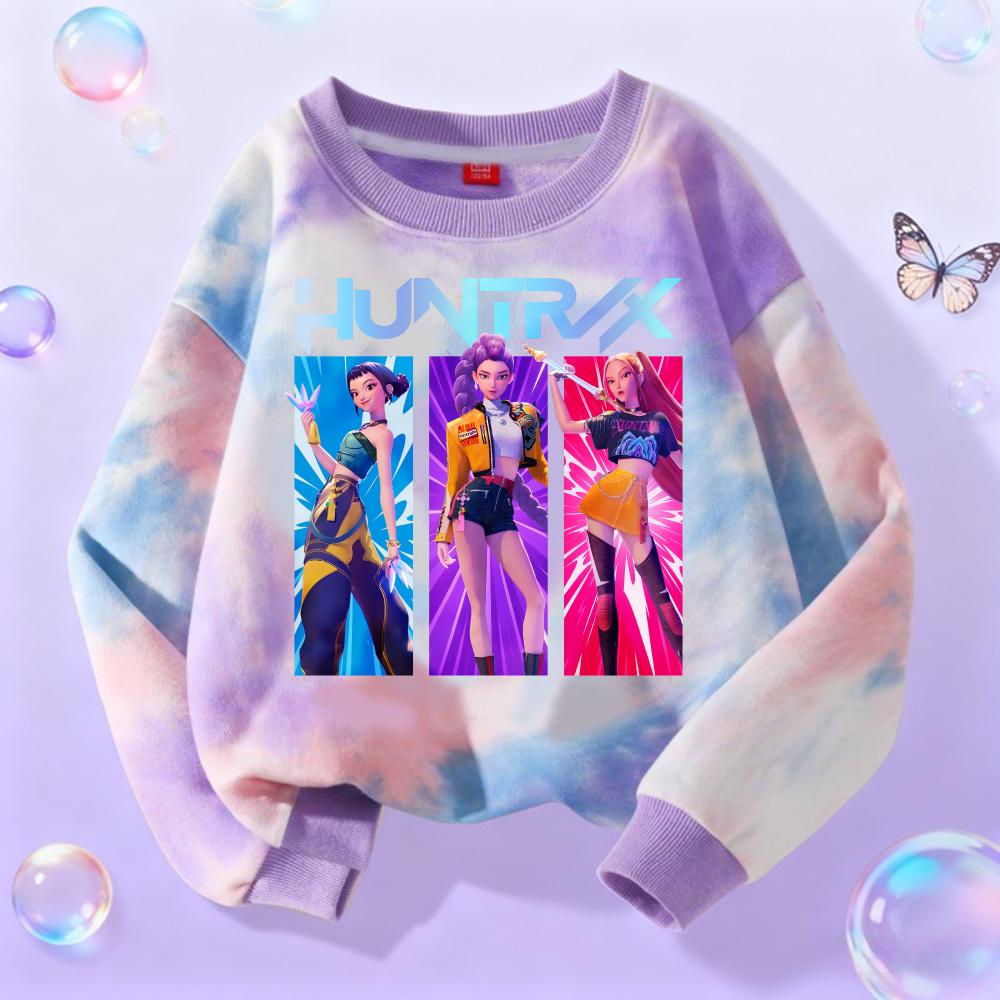 KPop Demon Hunters Long Sleeve Girls Trend Leisure Tops Anime Cartoon Spring Autumn Clothes Tie-dye Versatile Sweatshirt