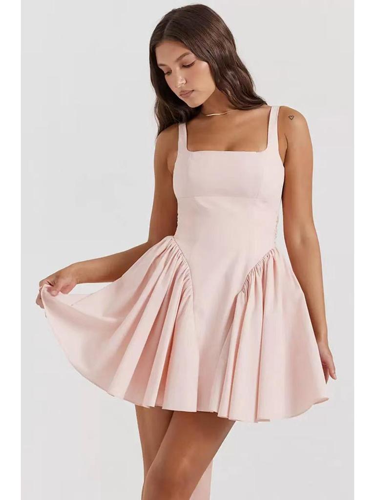 2026 Summer European & American Women's French Waist-Cinching Backless Ribbon Dress