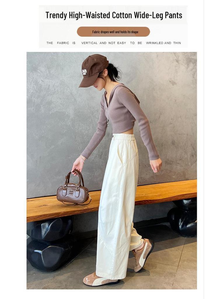 Korean Style Coffee Washed High-Waist Wide-Leg Scimitar Pants for Women