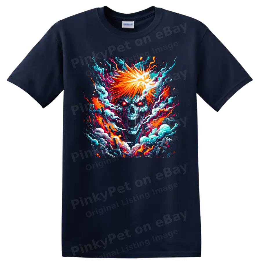 Ichigo Kurosaki T Shirt Hollow Skull Energy Anime Art Graphic Tee Gift Anime