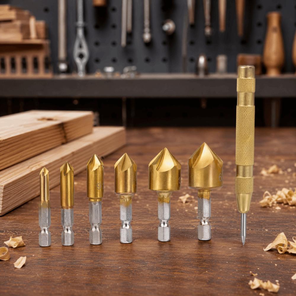 6pcs 90 Degree Countersink Drill Bit Set 5 Flute Chamfering Tool  Woodworking Drilling