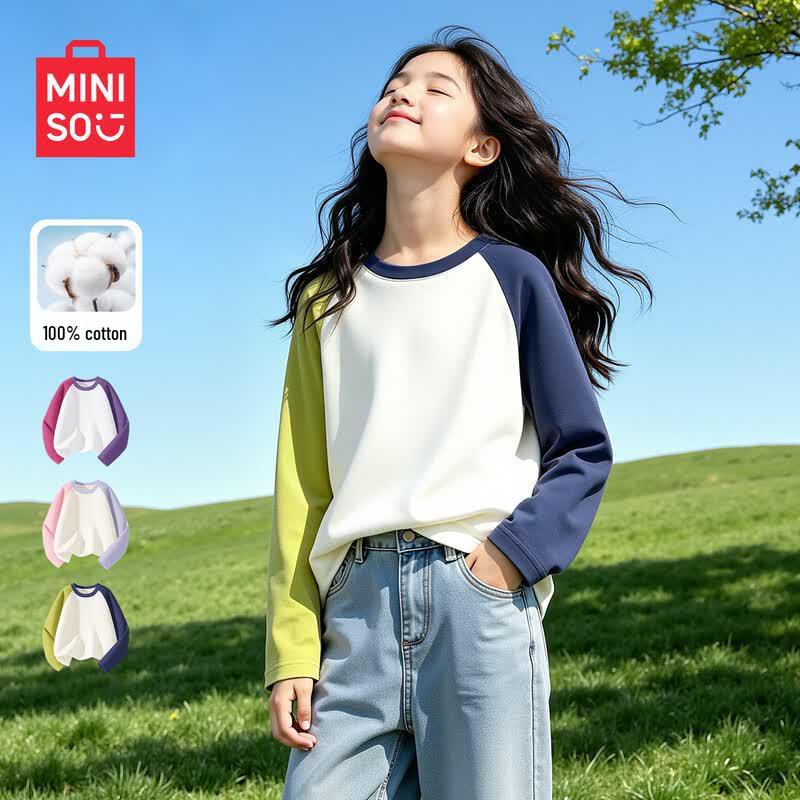 Miniso Kids' 2026 Spring Autumn Pure Cotton Long Sleeve T-Shirt
